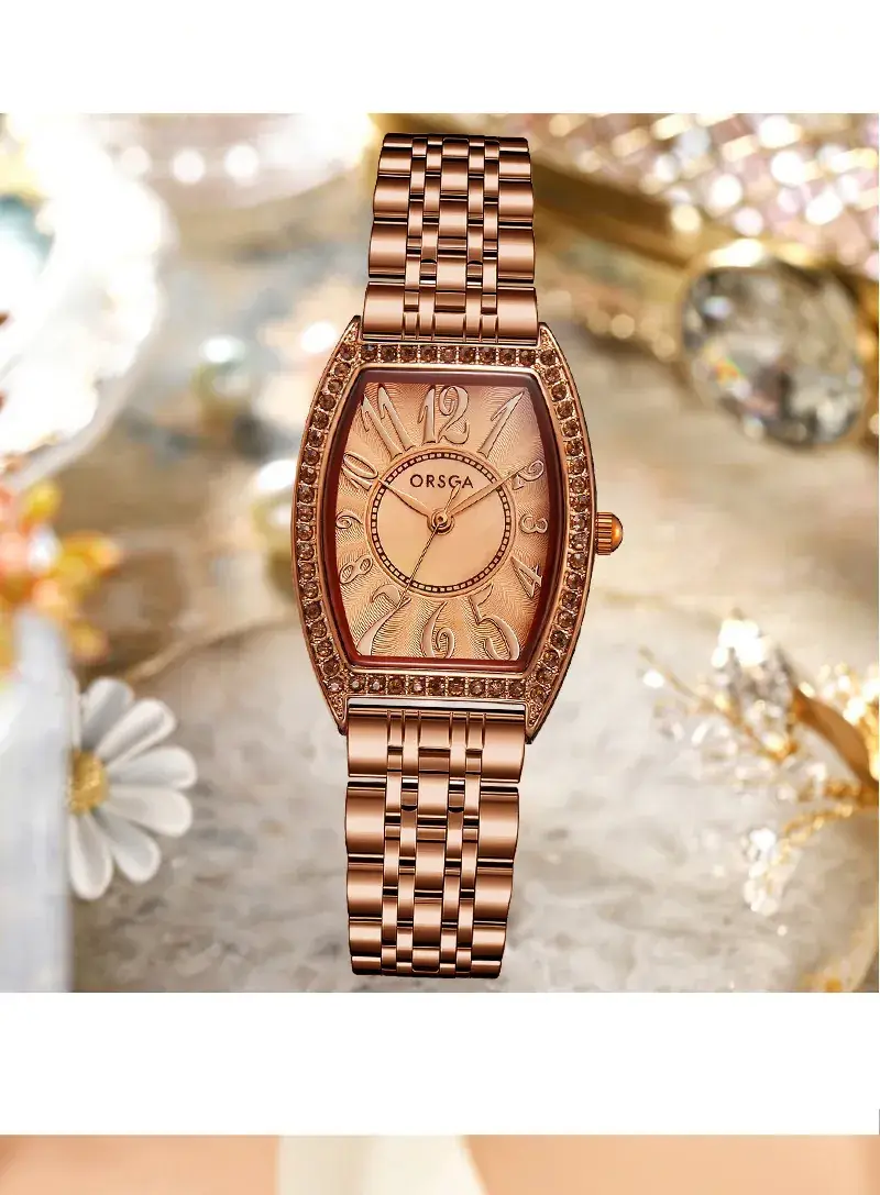 Retro Wine Barrel Women's Quartz Watch Rose Gold Diamond Band — feature 9