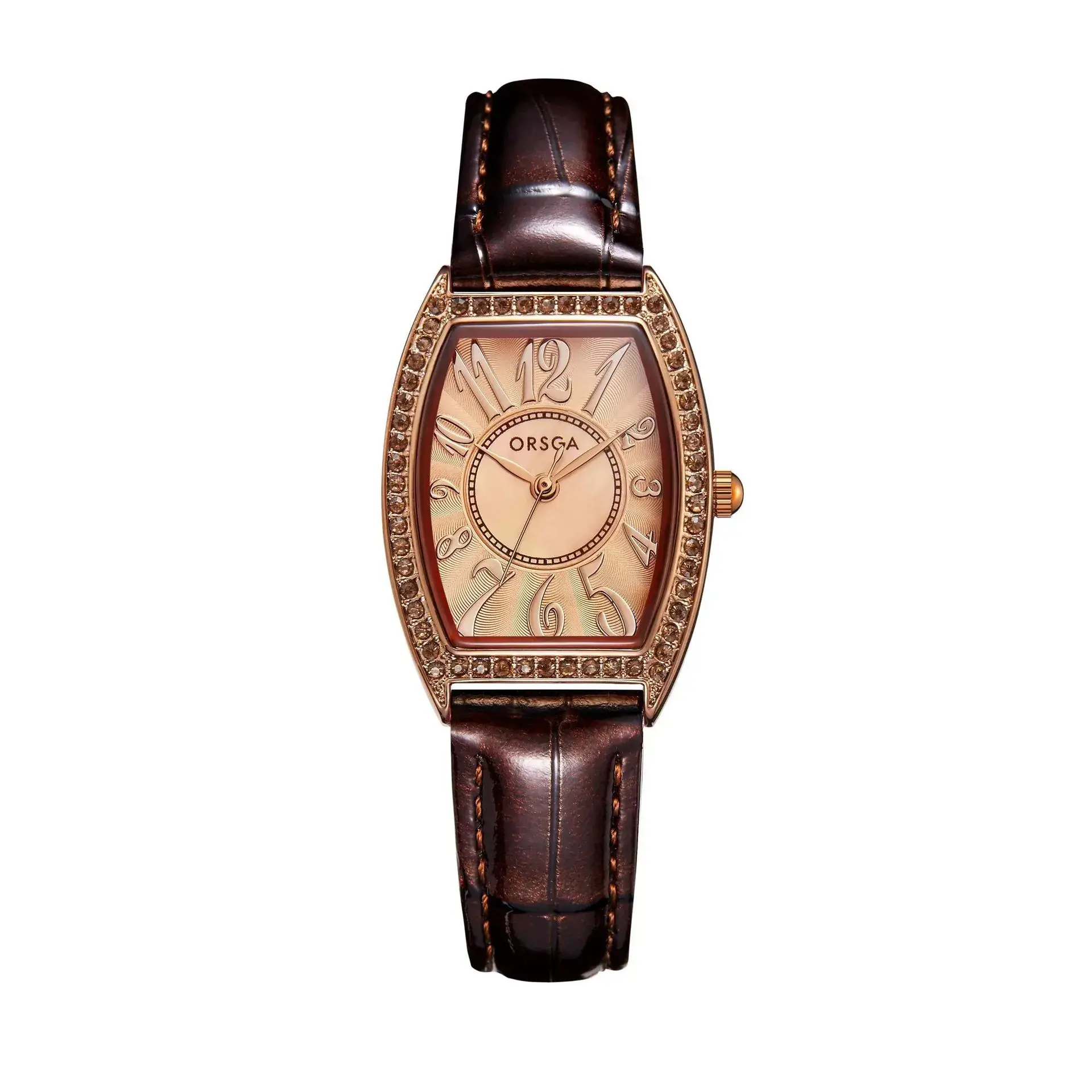 Retro Wine Barrel Women's Quartz Watch Rose Gold Diamond Band