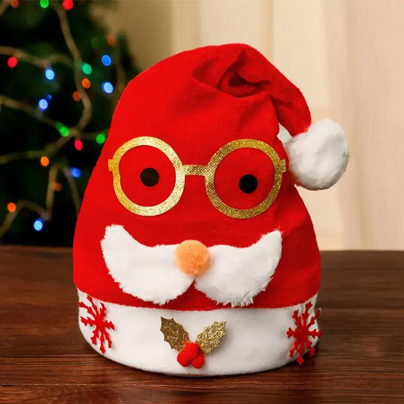 Christmas Hat with Cartoon Elk Design Red White Fleece - Image 31