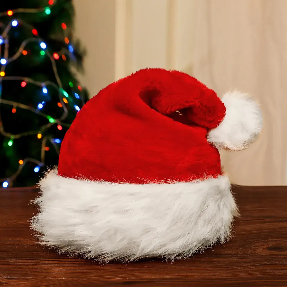 Christmas Hat with Cartoon Elk Design Red White Fleece - Image 33
