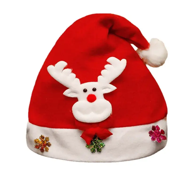 Christmas Hat with Cartoon Elk Design Red White Fleece - Image 35