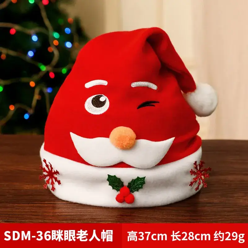 Christmas Hat with Cartoon Elk Design Red White Fleece - Image 12