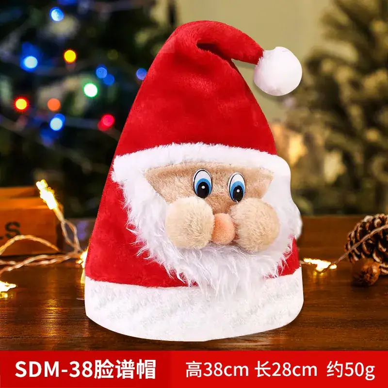Christmas Hat with Cartoon Elk Design Red White Fleece - Image 13