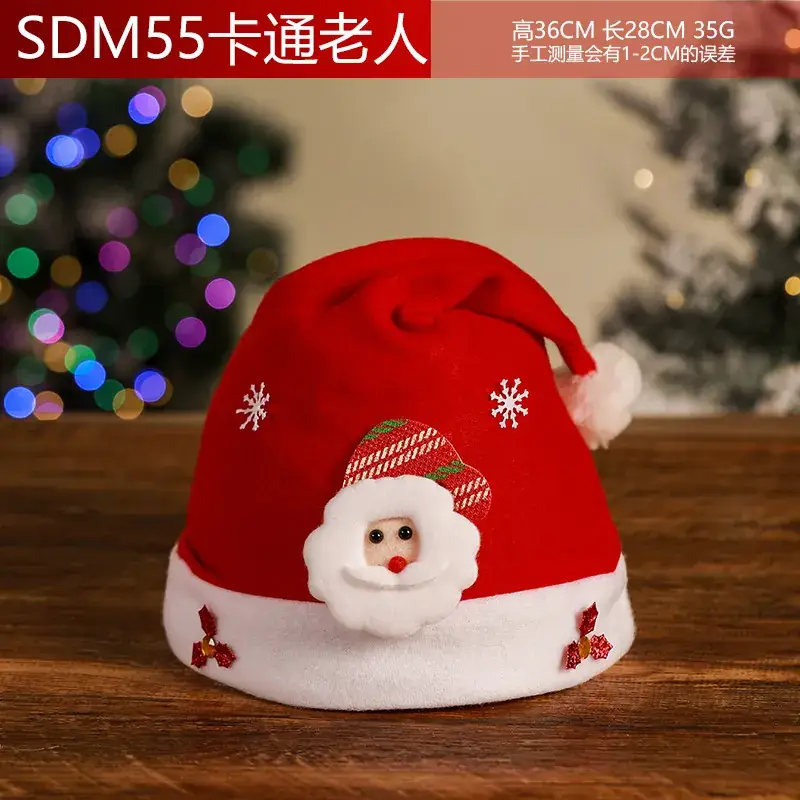 Christmas Hat with Cartoon Elk Design Red White Fleece - Image 17