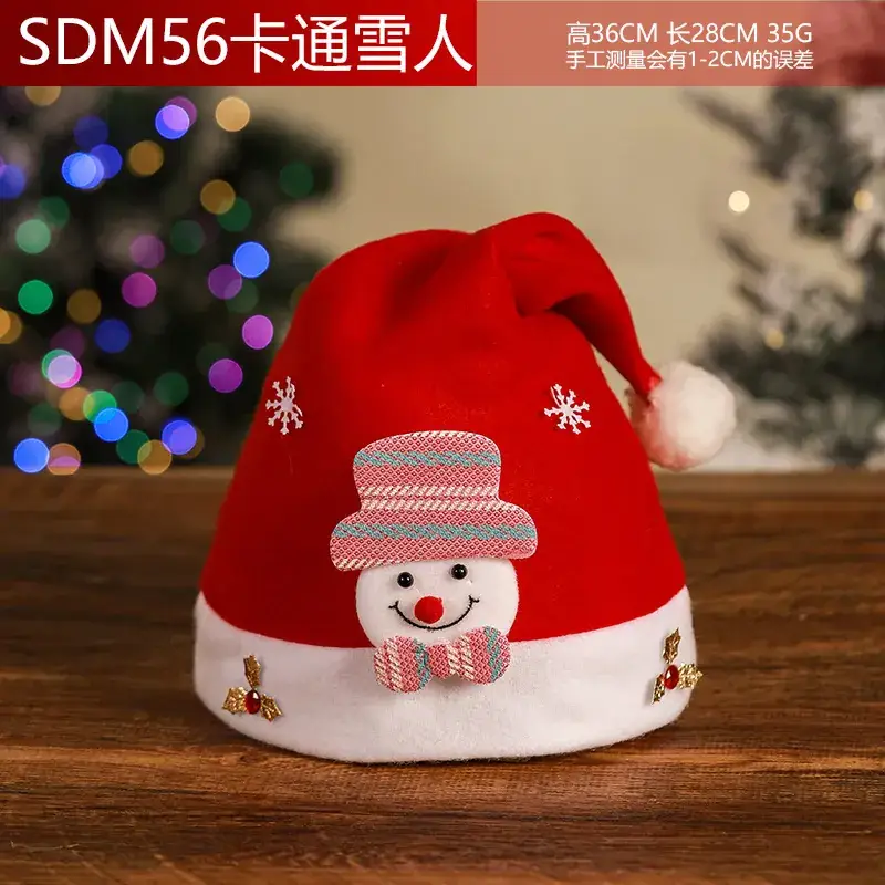Christmas Hat with Cartoon Elk Design Red White Fleece - Image 18