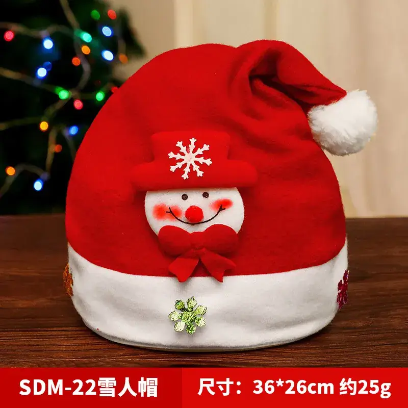 Christmas Hat with Cartoon Elk Design Red White Fleece - Image 2