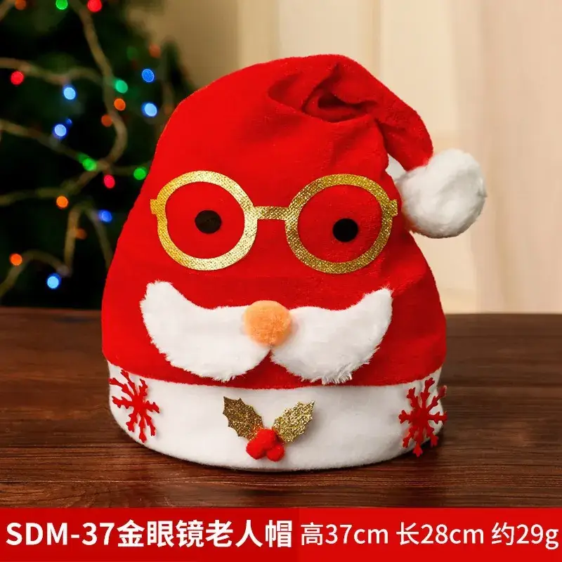 Christmas Hat with Cartoon Elk Design Red White Fleece - Image 20