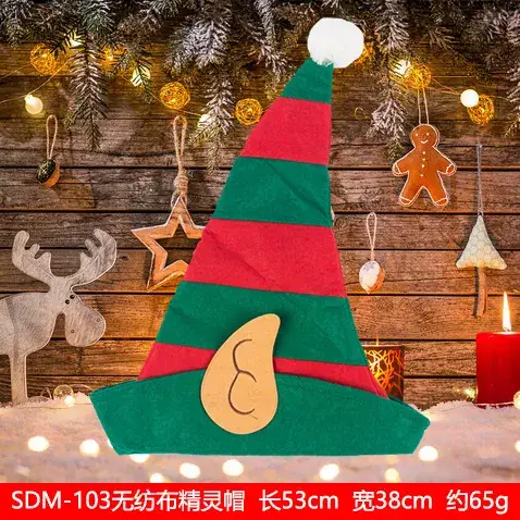 Christmas Hat with Cartoon Elk Design Red White Fleece - Image 21