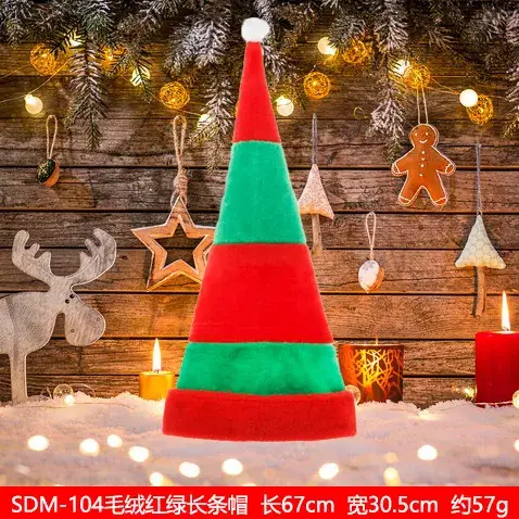 Christmas Hat with Cartoon Elk Design Red White Fleece - Image 22