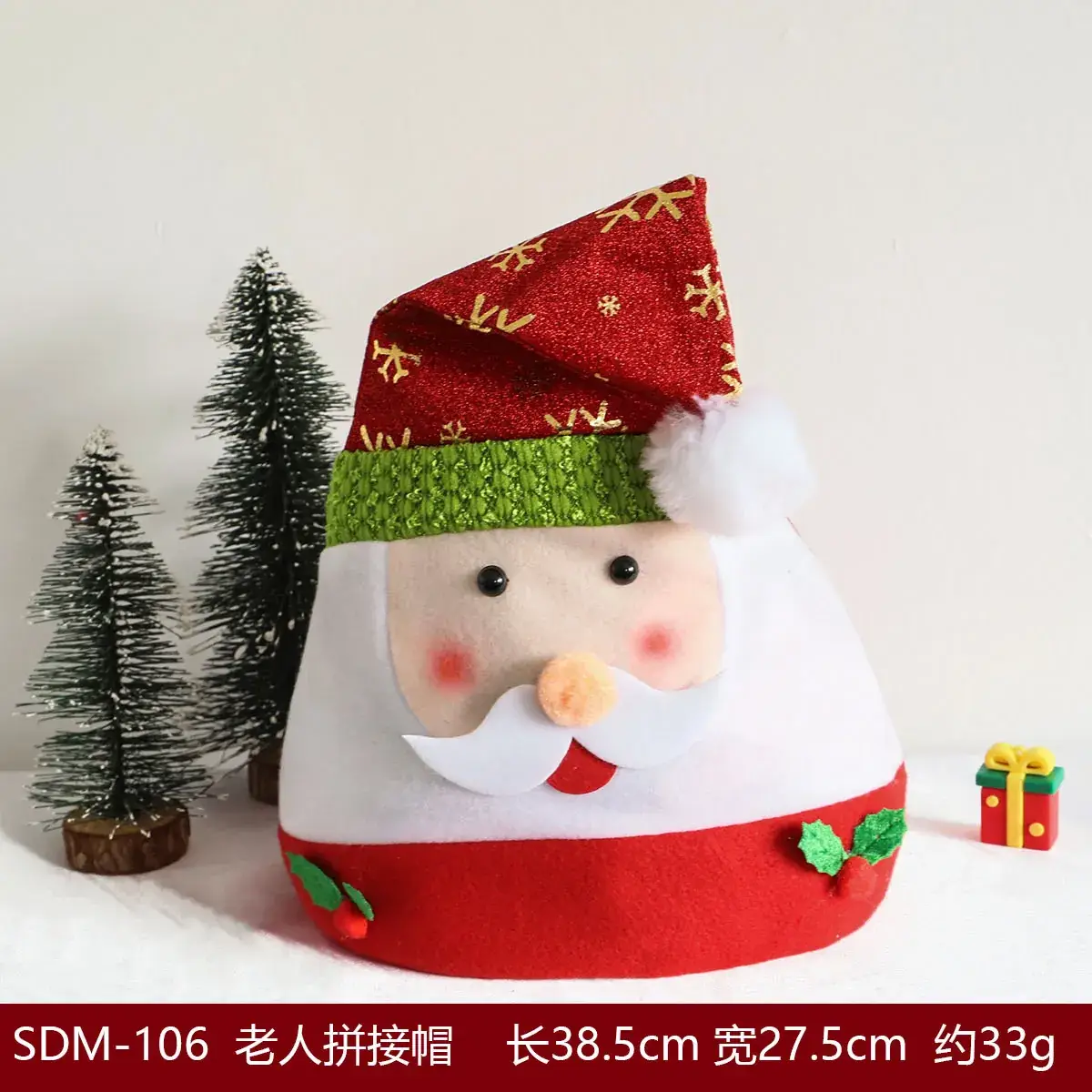 Christmas Hat with Cartoon Elk Design Red White Fleece - Image 27