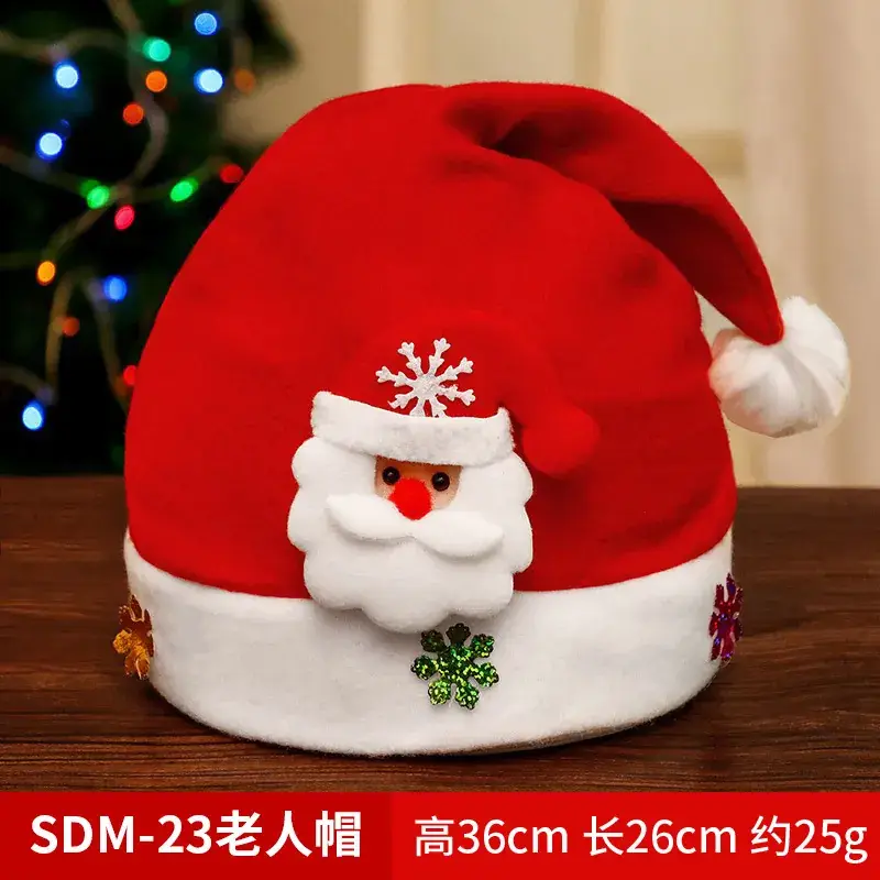Christmas Hat with Cartoon Elk Design Red White Fleece - Image 3