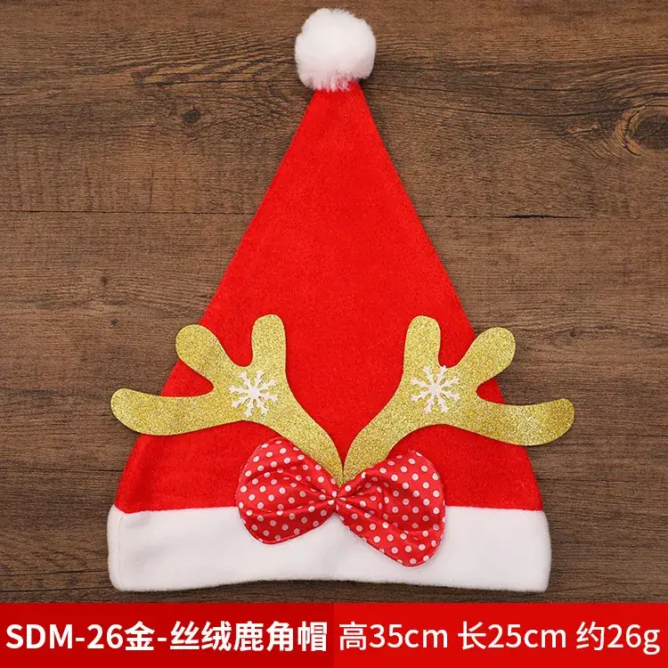 Christmas Hat with Cartoon Elk Design Red White Fleece - Image 4