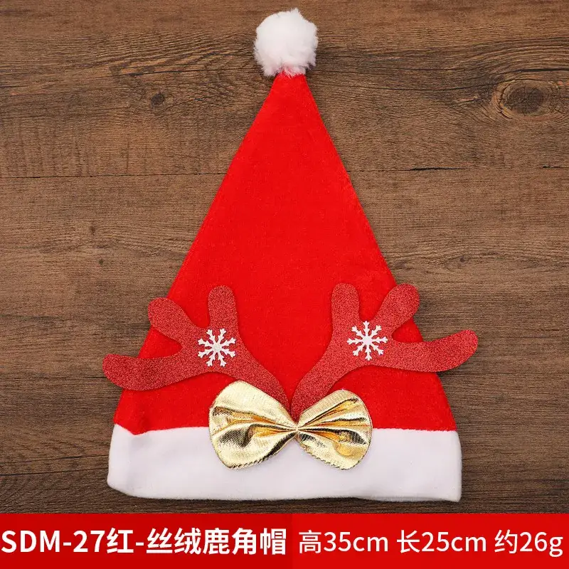 Christmas Hat with Cartoon Elk Design Red White Fleece - Image 5