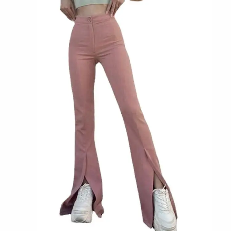 Yellow Bell Bottom Pants with Slit Design for Women