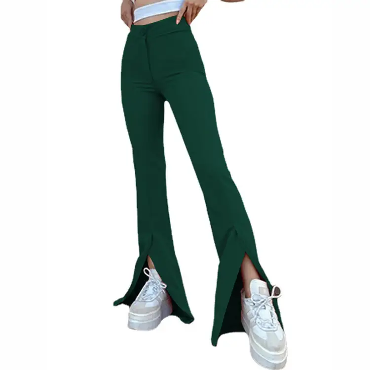 Yellow Bell Bottom Pants with Slit Design for Women