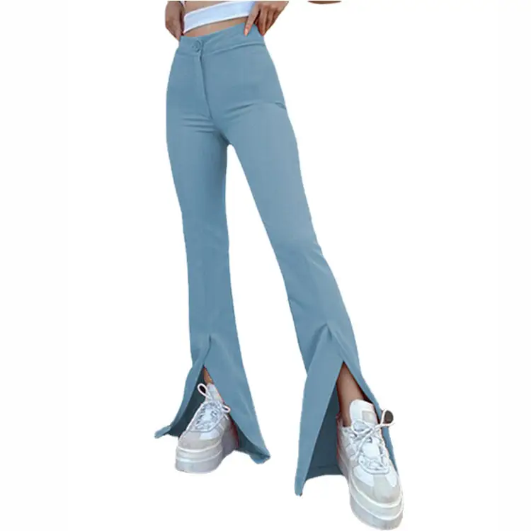Yellow Bell Bottom Pants with Slit Design for Women