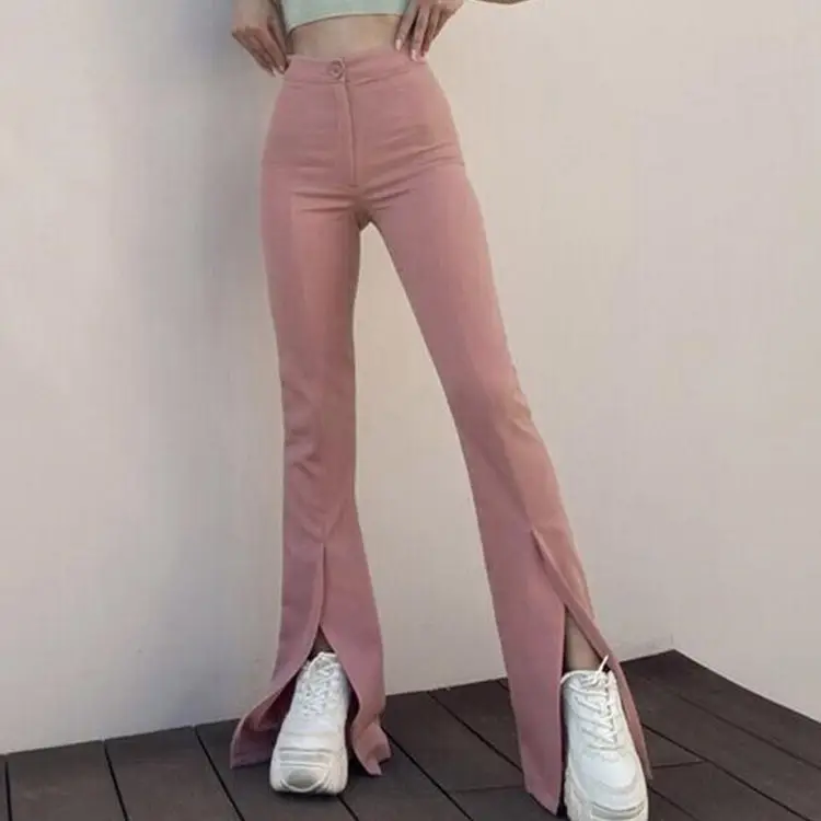 Yellow Bell Bottom Pants with Slit Design for Women