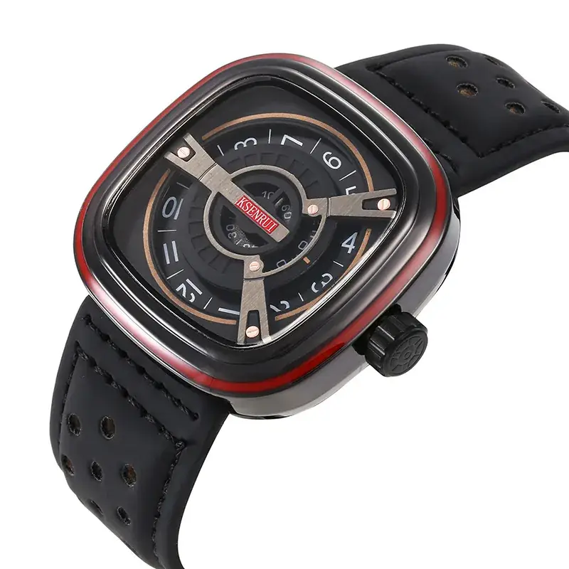Men's Square Watch with Red Strap & Gold Dial - Image 17
