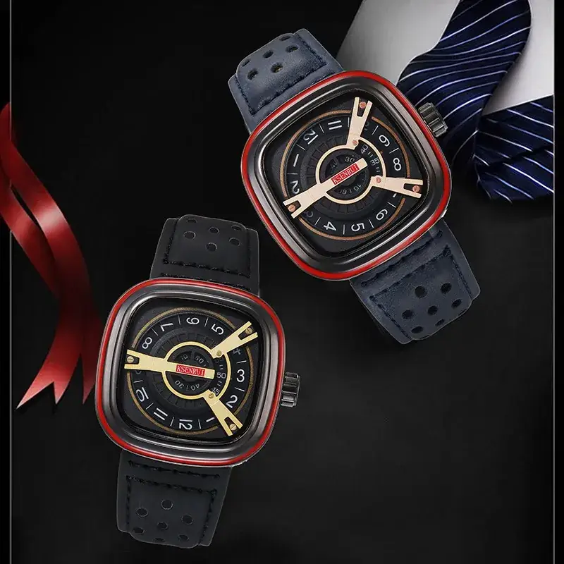 Men's Square Watch with Red Strap & Gold Dial - Image 19