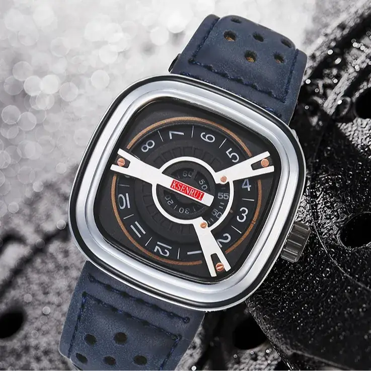 Men's Square Watch with Red Strap & Gold Dial - Image 20