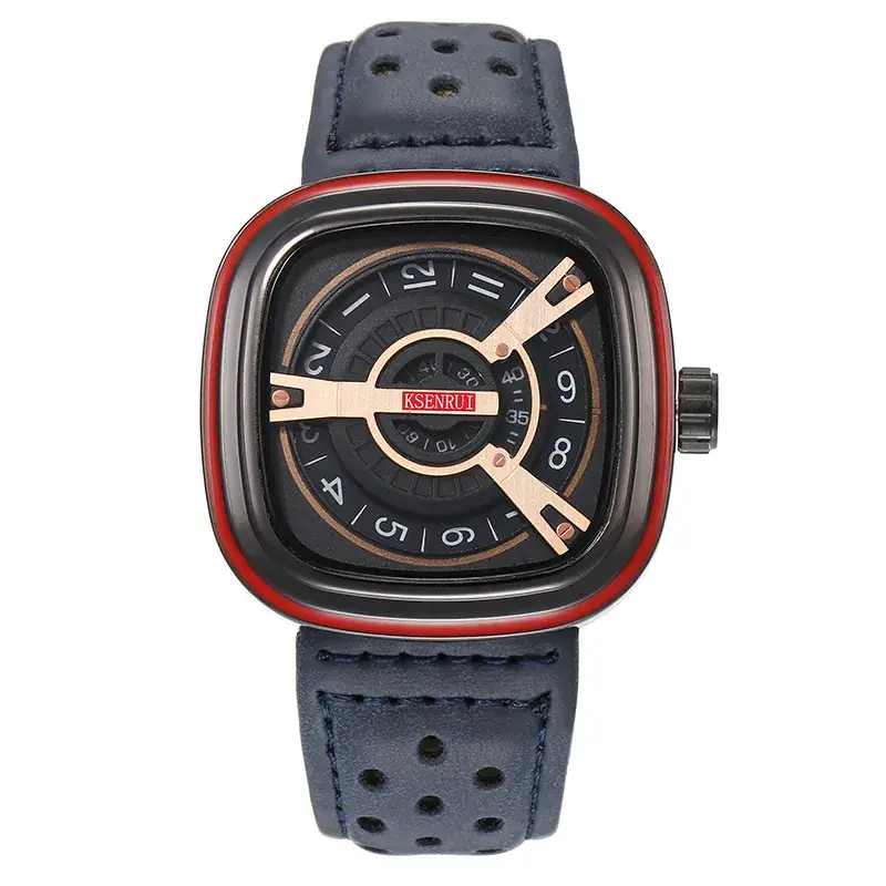 Men's Square Watch with Red Strap & Gold Dial - Image 10