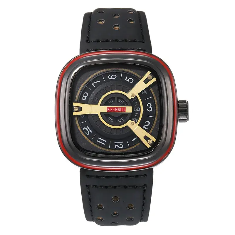 Men's Square Watch with Red Strap & Gold Dial - Image 13