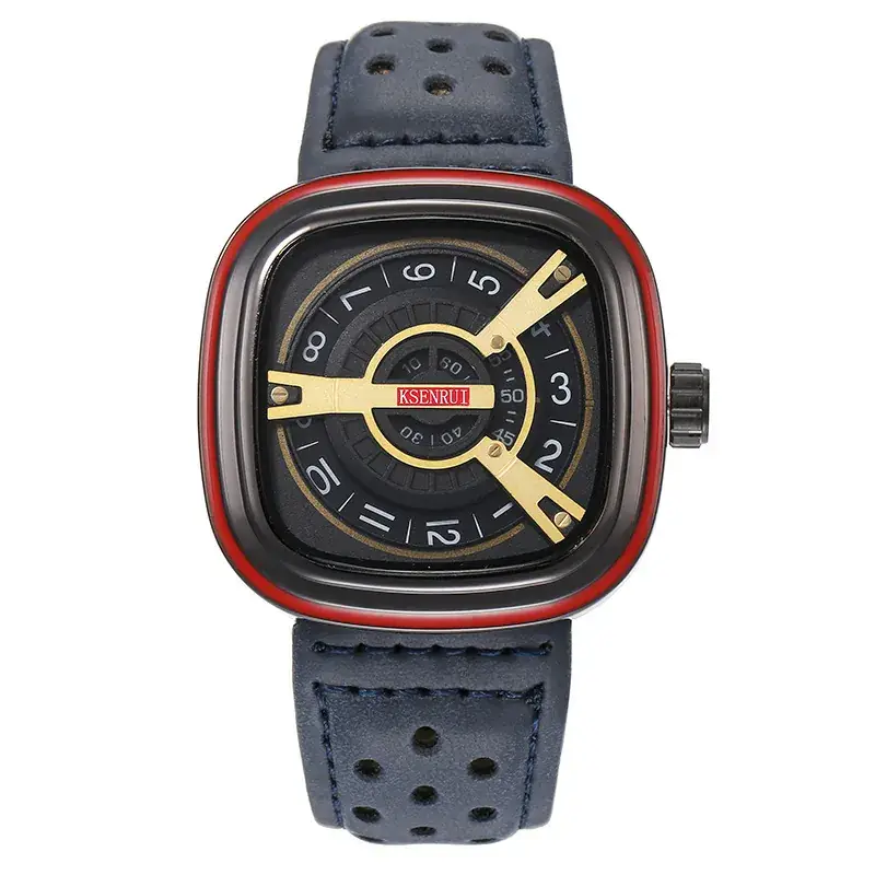 Men's Square Watch with Red Strap & Gold Dial - Image 14
