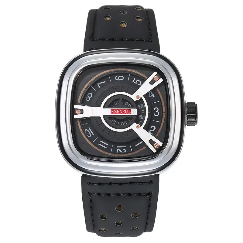 Men's Square Watch with Red Strap & Gold Dial - Image 5