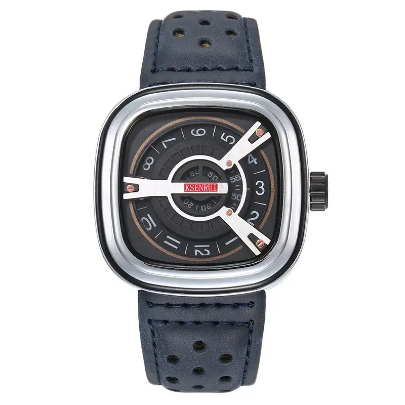 Men's Square Watch with Red Strap & Gold Dial - Image 6