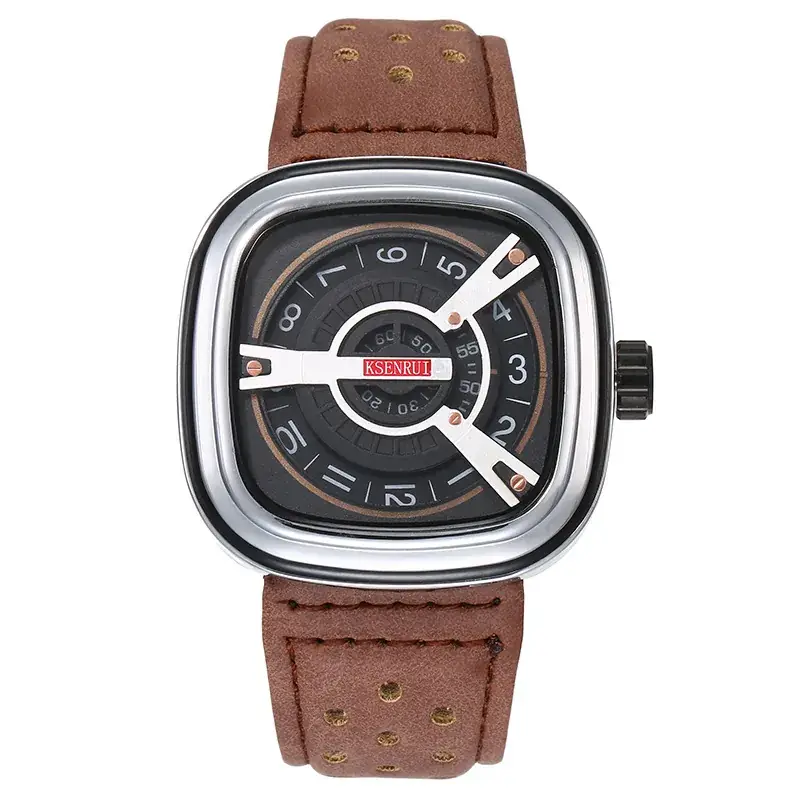 Men's Square Watch with Red Strap & Gold Dial - Image 8