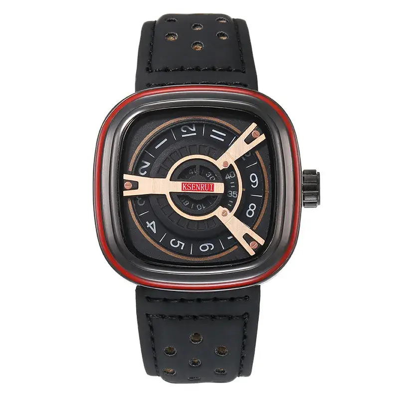 Men's Square Watch with Red Strap & Gold Dial - Image 9