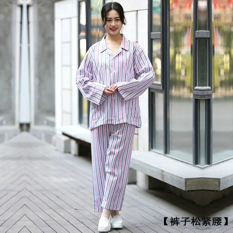 Men Cotton Hospital Gown Blue Striped Long Sleeve Short Sleeve - Image 12
