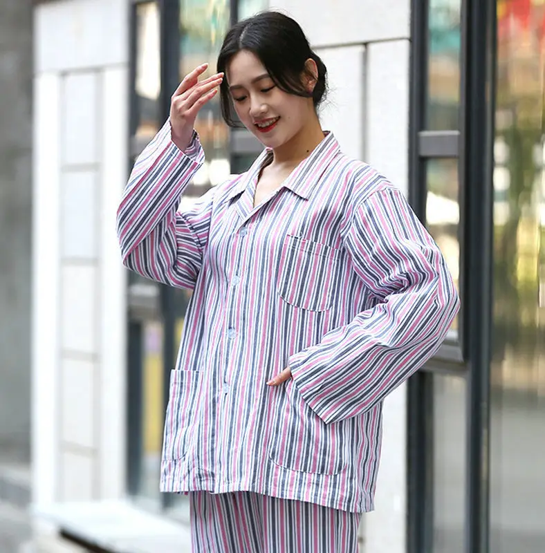Men Cotton Hospital Gown Blue Striped Long Sleeve Short Sleeve - Image 4
