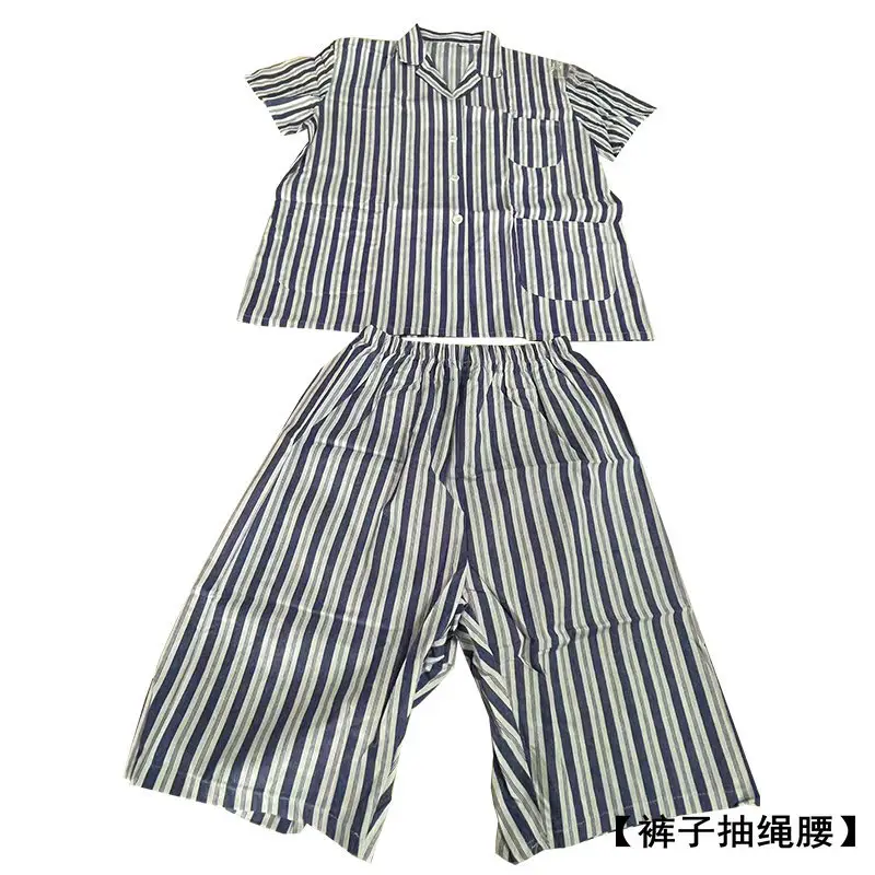 Men Cotton Hospital Gown Blue Striped Long Sleeve Short Sleeve - Image 5