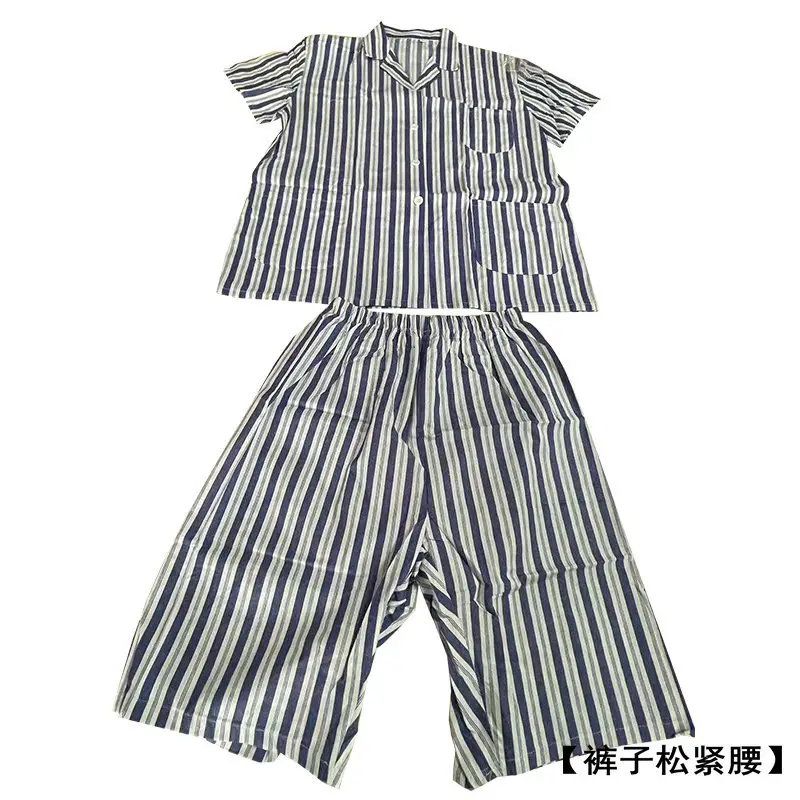 Men Cotton Hospital Gown Blue Striped Long Sleeve Short Sleeve - Image 9