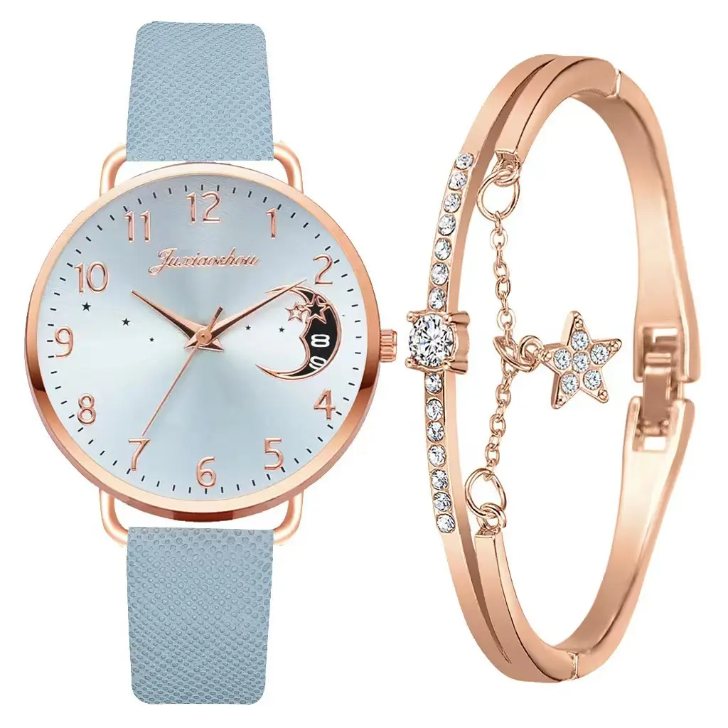 Women's Rose Gold Bracelet Watch Set with Moon Pattern & Digital Dial - Image 10