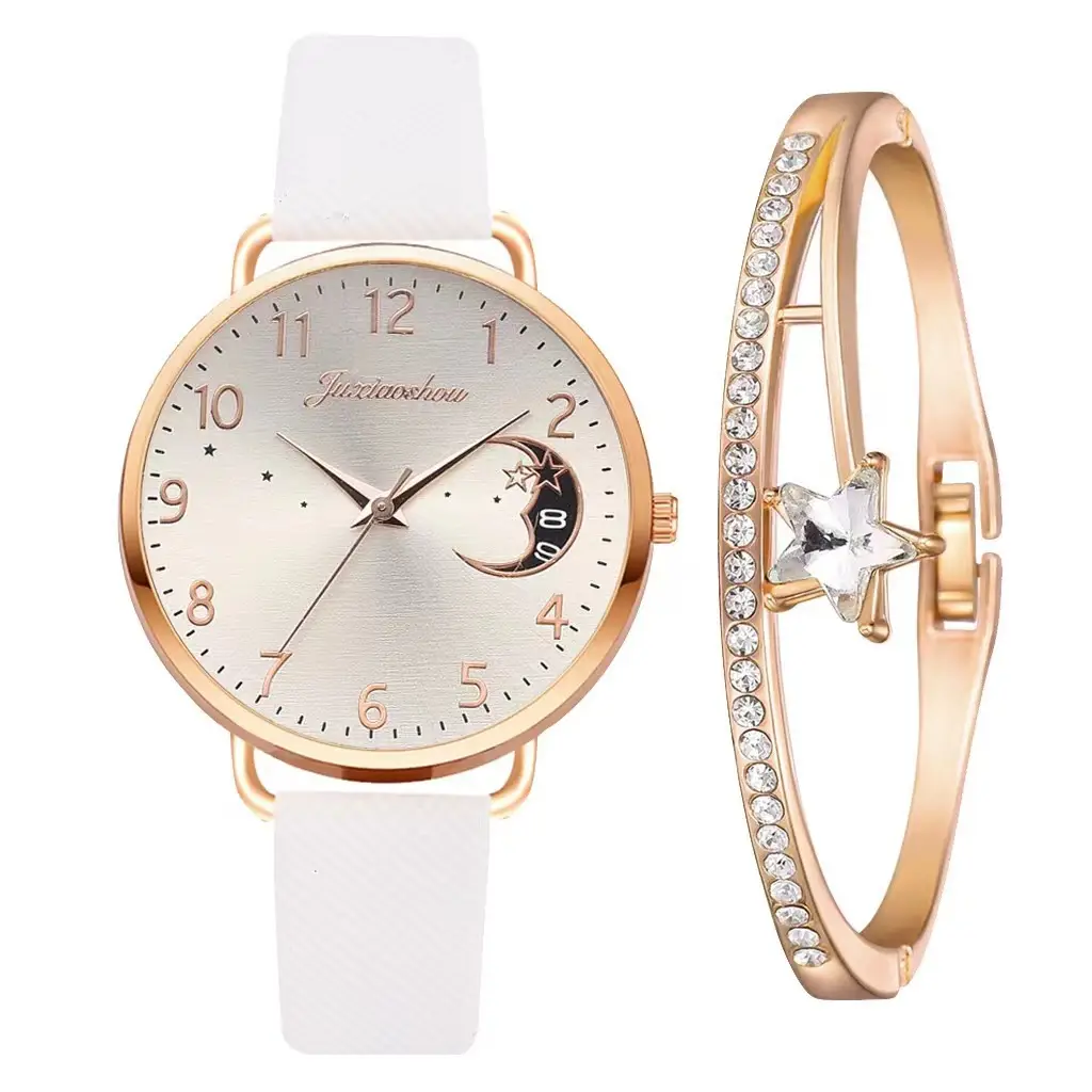 Women's Rose Gold Bracelet Watch Set with Moon Pattern & Digital Dial - Image 9