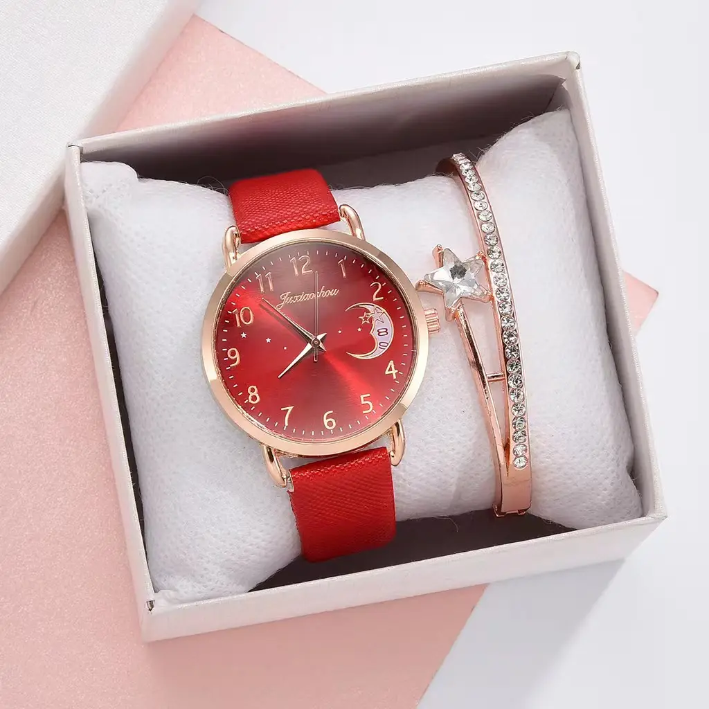 Women's Rose Gold Bracelet Watch Set with Moon Pattern & Digital Dial - Image 18