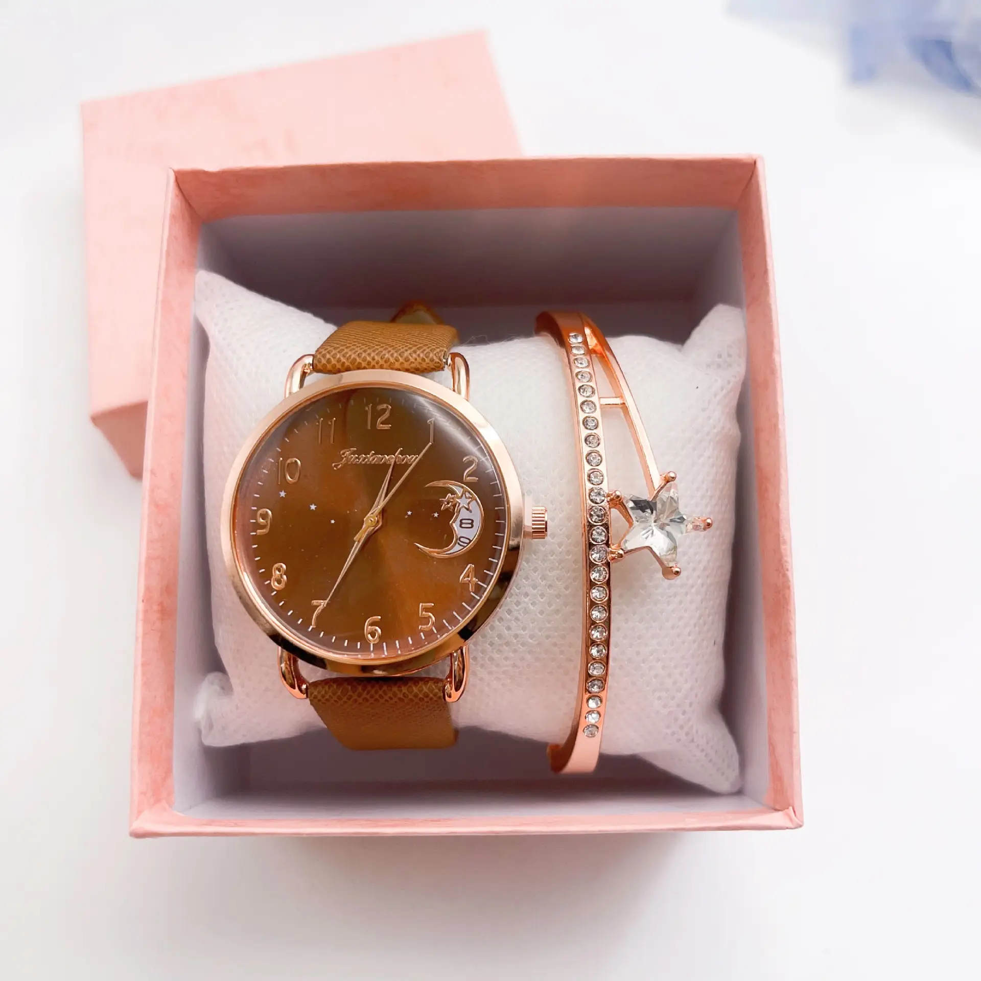 Women's Rose Gold Bracelet Watch Set with Moon Pattern & Digital Dial - Image 22