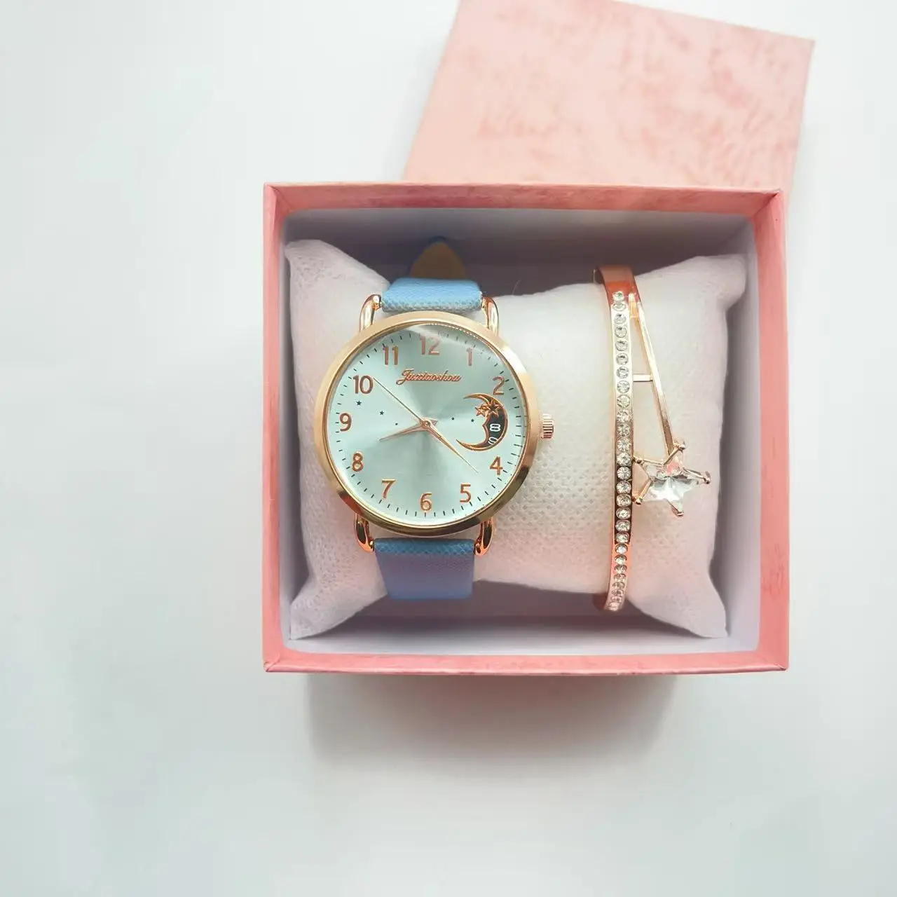 Women's Rose Gold Bracelet Watch Set with Moon Pattern & Digital Dial - Image 23