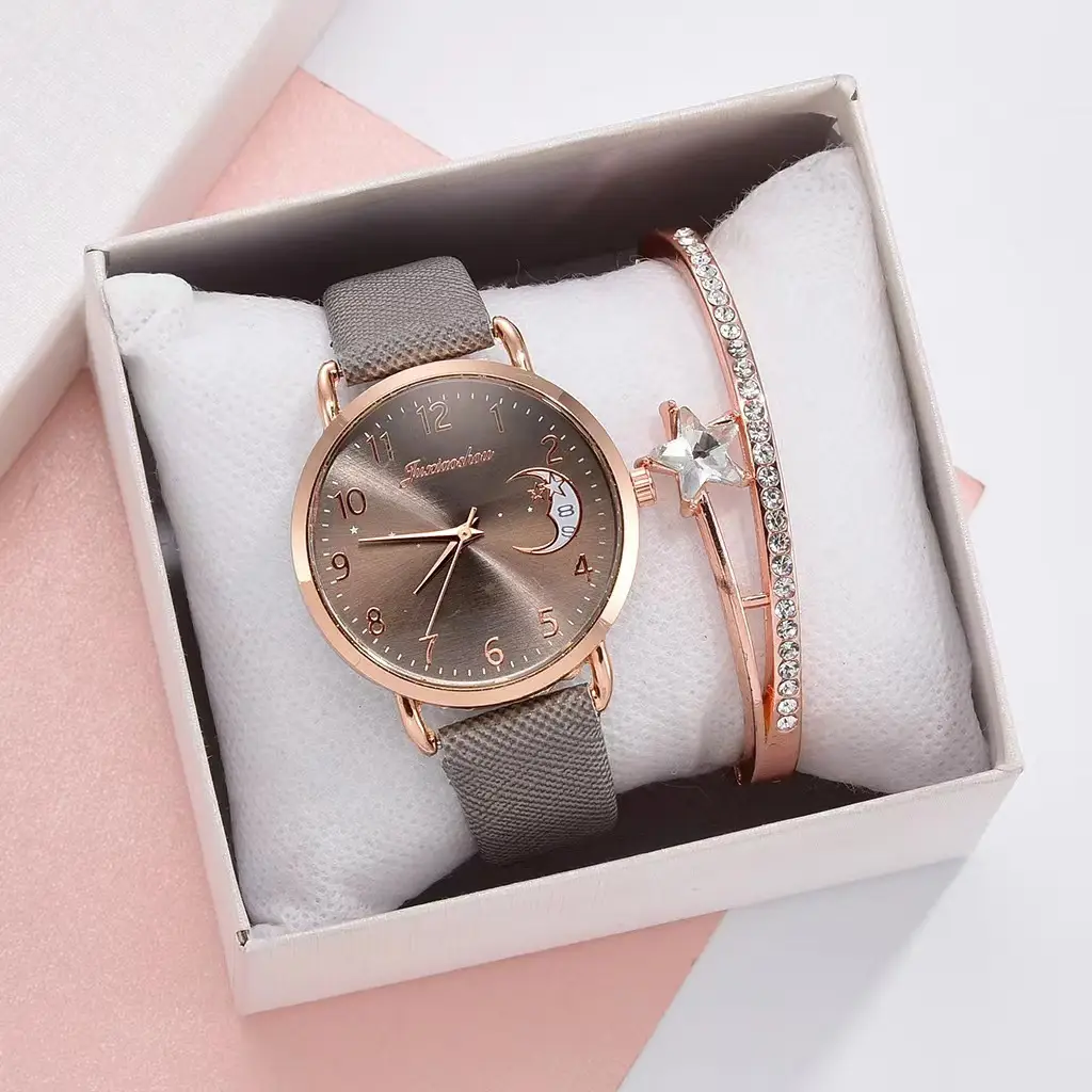 Women's Rose Gold Bracelet Watch Set with Moon Pattern & Digital Dial - Image 24