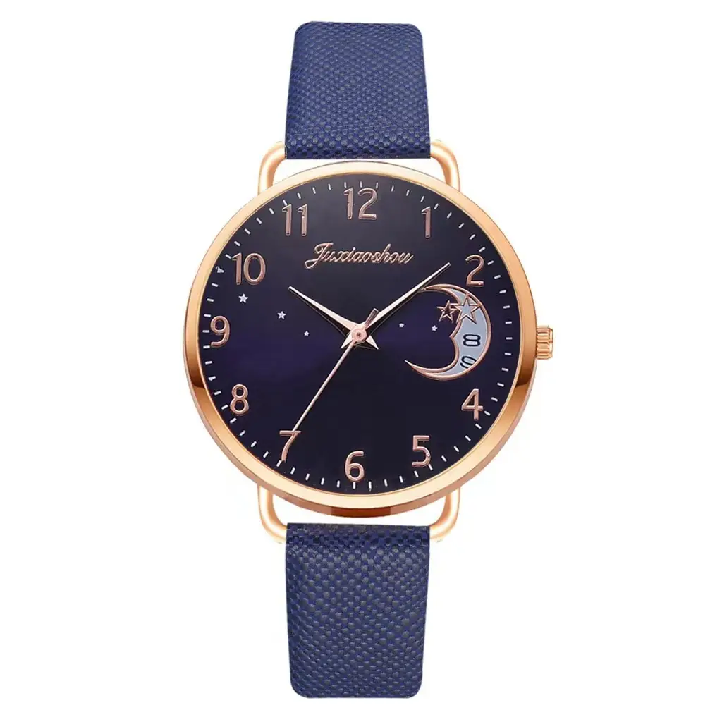 Women's Rose Gold Bracelet Watch Set with Moon Pattern & Digital Dial - Image 3