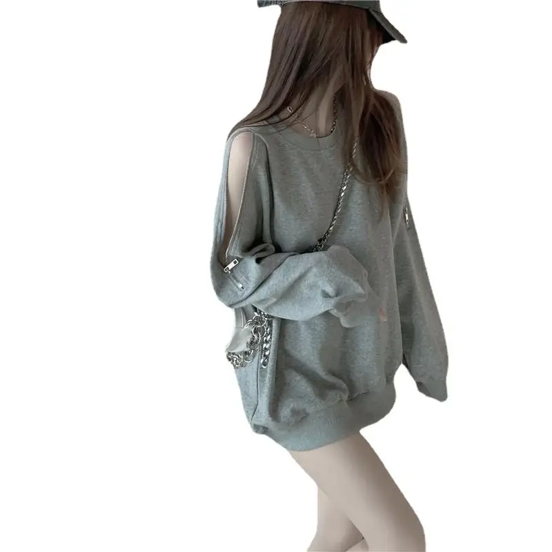Women Cotton Off-Shoulder Sweatshirt Spring Fall Thin Loose - Image 5