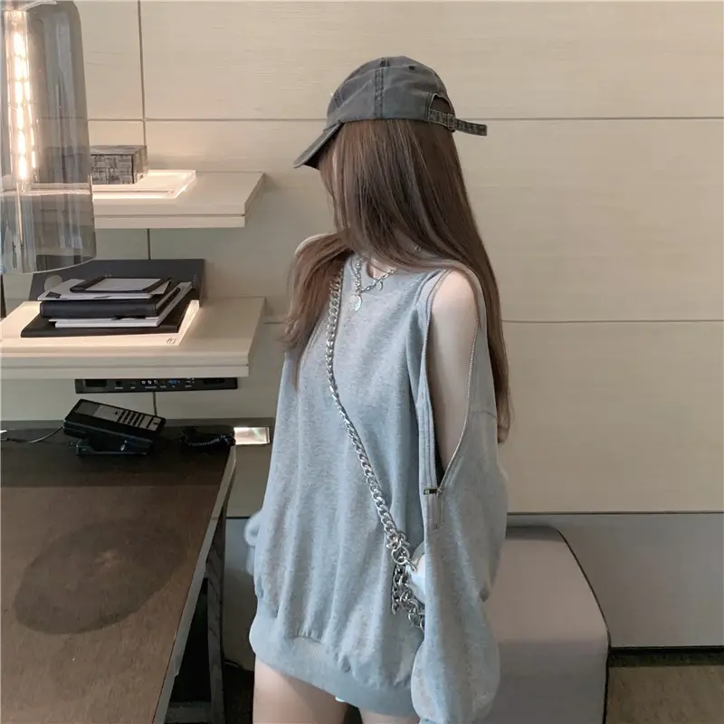 Women Cotton Off-Shoulder Sweatshirt Spring Fall Thin Loose — feature 4