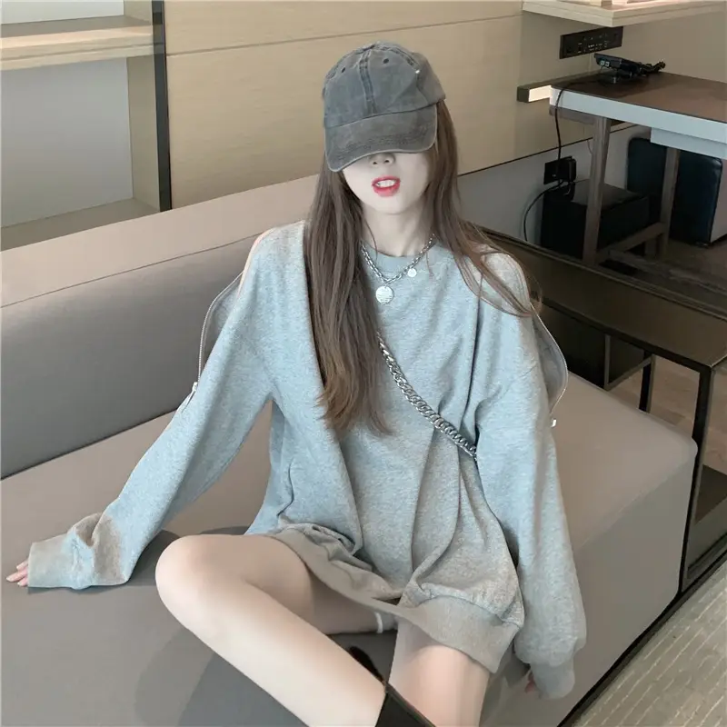 Women Cotton Off-Shoulder Sweatshirt Spring Fall Thin Loose — feature 8