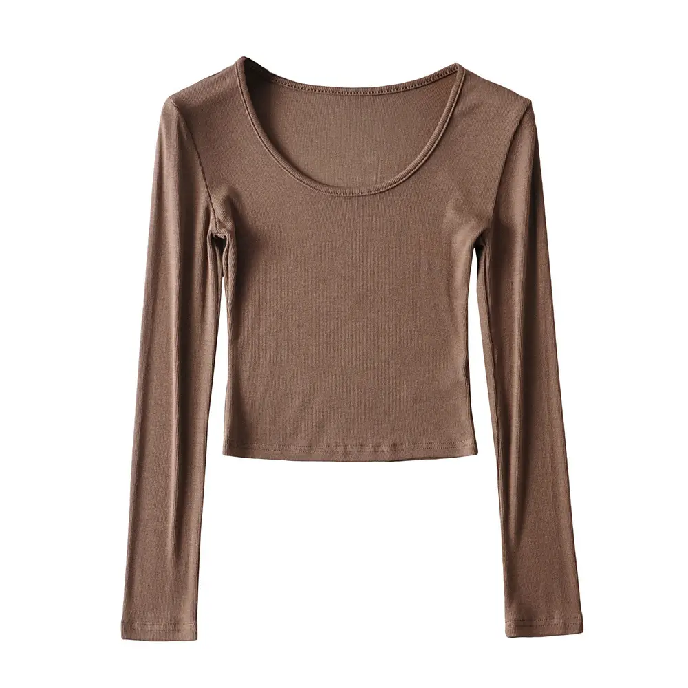 Women's Beige Long Sleeve Round Neck T-Shirt - Image 13