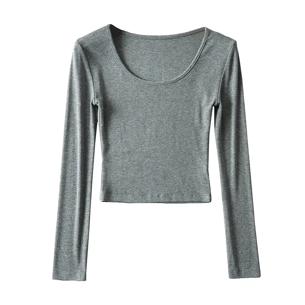 Women's Beige Long Sleeve Round Neck T-Shirt - Image 14