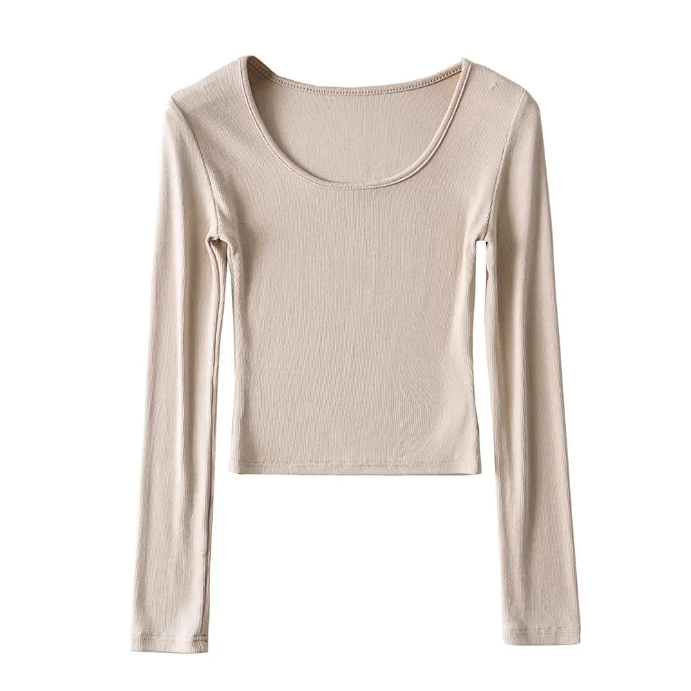 Women's Beige Long Sleeve Round Neck T-Shirt - Image 12