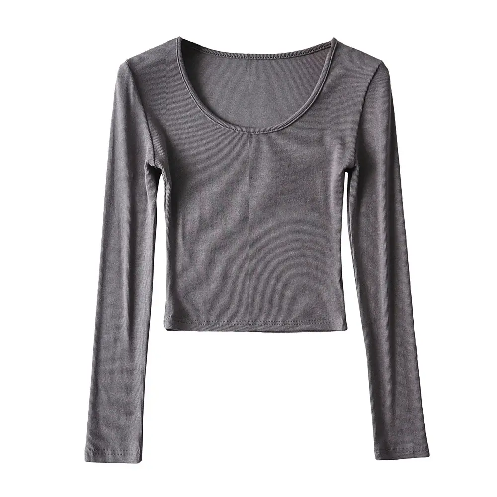 Women's Beige Long Sleeve Round Neck T-Shirt - Image 15