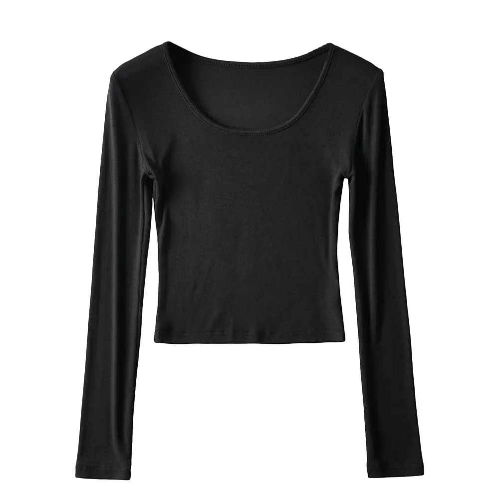 Women's Beige Long Sleeve Round Neck T-Shirt - Image 10